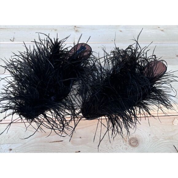 Tracey Vest  OSTRICH FEATHER  MULES Size 6 - Picture 1 of 6